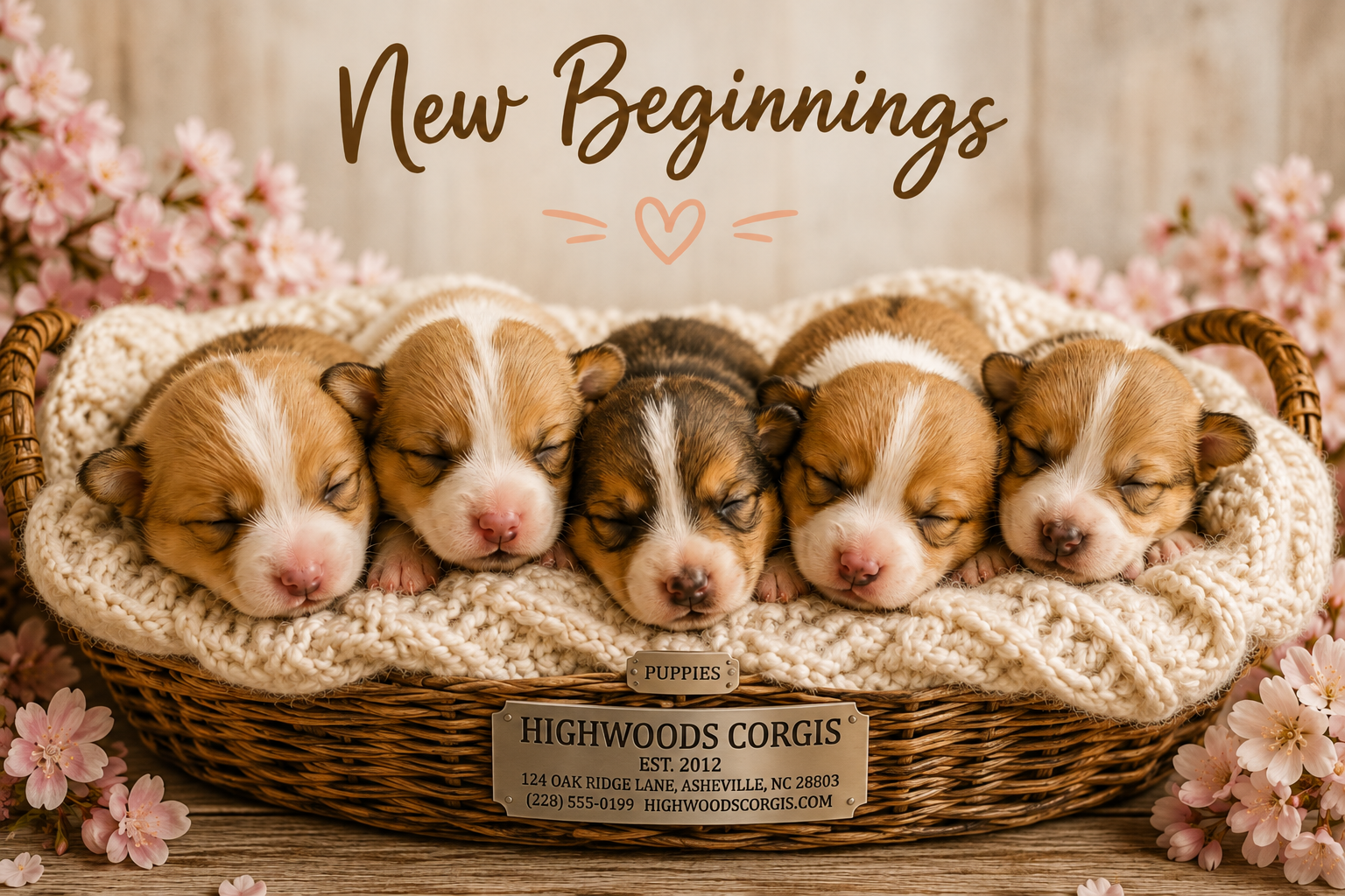 Sample 6 by 9 postcard featuring corgi puppies